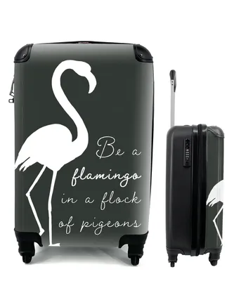 Produktbild von MuchoWow® Koffer Handgepäck Trolley Rollkoffer Kleine Reisekoffer mit 4 Rollen - Zitat - Flamingo - Schwarz - Weiß - Cabin Size < 55x40x23 cm & 55x40x20 cm - Fotokoffer - Kabinenkoffer - Boardgepäck - Reise-Box - Reisekoffer - Reisegepäck - Koffer mit Bild - Trolley für Kinder