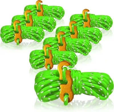 Imagen del producto de Cuerdas reflectantes para sujetar lonas, 8 unidades de 4 metros cada una, color verde, para camping
