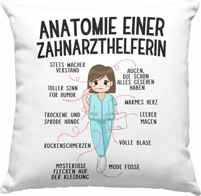 Produktbild von Trendation - Zahnarzthelferin Deko-Kissen mit Füllung 40x40 Geschenk Lustig Zahnarzt Damen Kollegin Geschenkidee Zahnmedizinische Fachangestellte Anatomie Zahnmedizin (Grün)