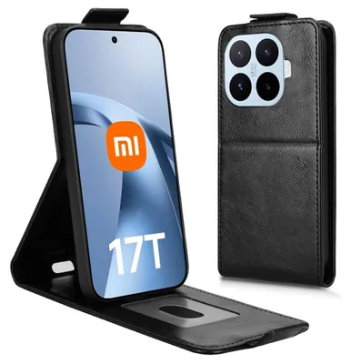 Obrázek produktu pro Obal na telefon Xiaomi 17T Pro, skládací pouzdro z umělé kůže, s kapsou na karty, černá barva
