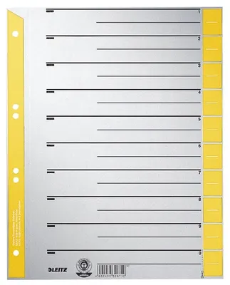 Immagine prodotto di 10x Leitz 1652-00-15 Divisori A4 extra larghi giallo bordo perforato 100 pezzi