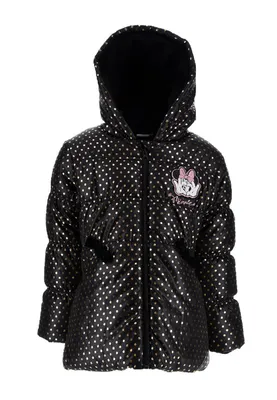 Produktbild von Minnie Mouse Kinder Mädchen Winter-Jacke gepunktet Pufferjacke Steppjacke mit Kapuze, Farbe:Schwarz, Größe Kids:116