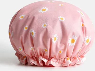 Image de Go Go Gadget – "Protection pour douche à double couche – Protection pour douche – Motifs fleurs roses – Étanche – Bonnet de bain – Protection pour cheveux pour femmes – Accessoires de salle de bain"