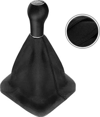 Produktbild von Schaltsack Schaltknauf Echtleder  Naht rot für VW Golf 2 3 4 Cabrio Polo 6n Passat 35i 12mm 5 Gang Kappe mit Chromring