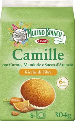 Produktbild von Mulino Bianco Merendine Camille, Süßer Snack für zwischendurch, reich an Ballaststoffen, Packung mit 6 Einzelportionen, 304 g