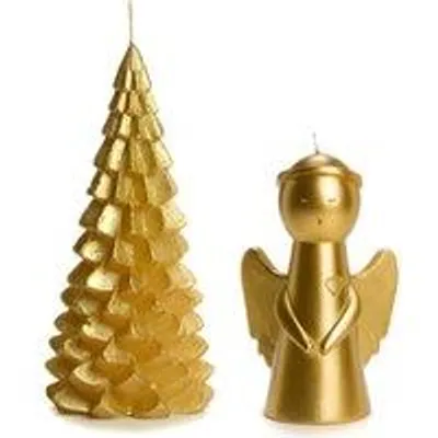 Cactula Weihnachtskerzen-Set – Weihnachtsbaum und Engel – Gold – 2 Stück