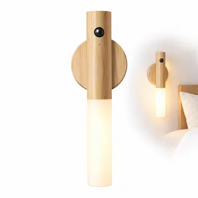 Produktbild von LED Nachtlicht mit Bewegungsmelder – kabellose magnetische Leuchte, USB-C aufladbar, abnehmbar, für Flur, Treppe & Schlafzimmer – Hellbraun