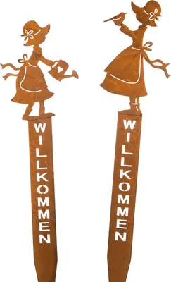Produktbild von Gartenstecker Stecker Willkommen Metall Rost Mädchen 2Stück 15x58cm/13x60cm Deko
