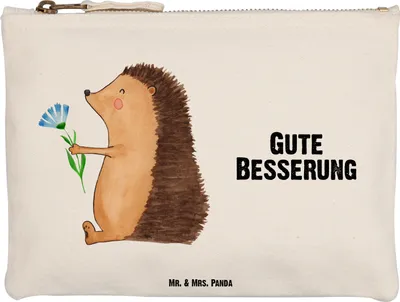 Produktbild von Mr. & Mrs. Panda Federtasche Igel Blumen Größe M - Weiß - Geschenk, Kulturtasche, Kosmetiktasche, Mäppchen, Gute Besserung, kosmetiktäschchen, Krankenhaus, Kulturbeutel
