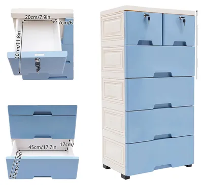 Produktbild von Schubladenspeicherschrank, 6 Schubladen, abnehmbares Design, Weiß und Blau