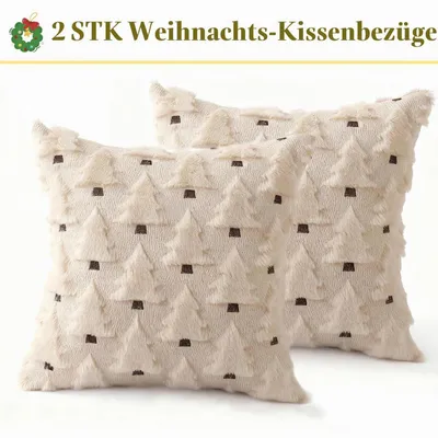 Produktbild von Kissenbezug Weihnachten 45x45cm 2 Stück Plüsch Weihnachtsbaum Beige