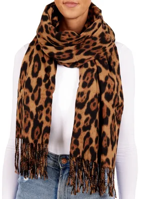 Produktbild von BRUBAKER Cashmirillo Damen Schal mit Leoparden Muster - 70 x 200 cm - Warm und Oversized - Leo Wollschal für Winter - Winterschal, Braun Schwarz