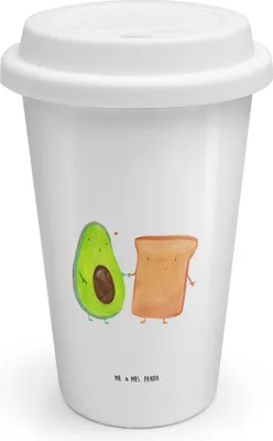 Produktbild von Mr. & Mrs. Panda Kaffeebecher To Go Avocado Toast - Weiß - Geschenk, Veggie, Liebespaar, Thermobecher, Hochzeit, Mehrwegbecher, Freund, Hochzeitsgeschenk, keramik