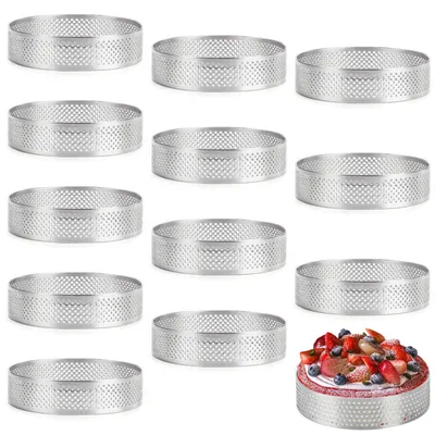 12er Set Tartelette-Förmchen 8 cm Edelstahl perforiert antihaftbeschichtet