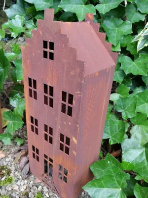 Produktbild von Edelrost Windlicht Haus Husio, Fenster eckig Edelrost Windlicht Haus Husio - groß