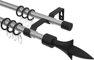 Produktbild von Interdeco Gardinenstange ausziehbar / Teleskop-Vorhangstange Silbergrau / Schwarz, Typ Hera Lily (Lilie), 16/13 mm Ø 2-läufig, 70-120 cm ausziehbar