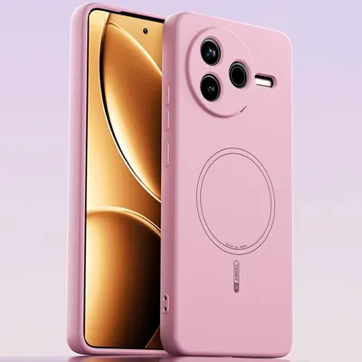 Produktbild von Magnetische Handyhülle für Xiaomi Poco F7 Pro/Redmi K80, MagSafe kompatible, Flüssig Silikon Stoßfest Kratzfest Hülle Pink