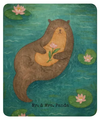 Produktbild von Mr. & Mrs. Panda Plaid Otter Seerose Design 130 x 155 cm - Weiß - Geschenk, Wasser, Heimdecke, Fluss, Schmusedecke, Decke, Kuscheldecke, Seeotter, Sofadecke, glücklich