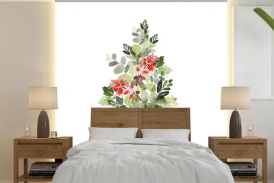 Produktbild von MuchoWow® Fototapete für Wohnzimmer oder Schlafzimmer Wandtapete Vinyl Motivtapete Weihnachten - Aquarell - Weihnachtsbaum - 350x350 cm - Schlafzimmertapete