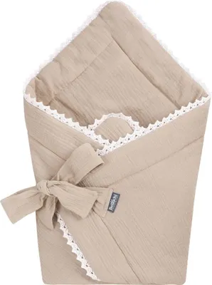 Produktbild von Bellochi 2in1 Baby Einschlagdecke Babyhörnchen - 75 x 75 cm - 100% Musselin Wickeldecke - für Kinderwagen, Babybett oder Kindersitz - Ganzjährig -   - Beige