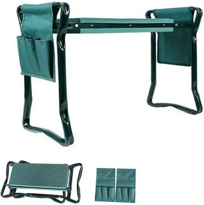 Produktbild von Klappbarer Gartenhocker, Klappbare Garten-Kniebank, Klappbare Sitz-Kniebank mit 2 Arbeitstaschen, Grün