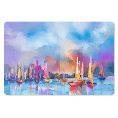 Produktbild von MuchoWow® Schreibtischunterlage Malerei - Boote - Wasser 60x40 cm - XXL Mauspad - Großes Mauspad