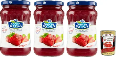Produktbild von Santa Rosa, Confettura di Fragole, Erdbeeren marmelade, Strawberries jam, ideal für Desserts und Kuchen 3x 350g + Italian Gourmet polpa 400g