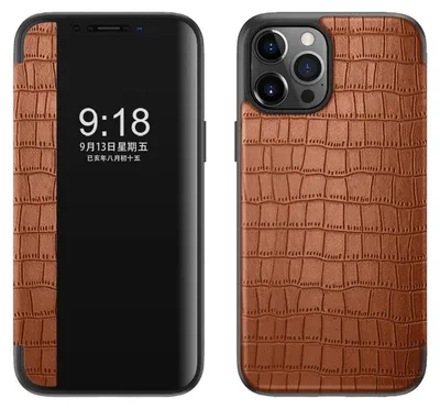 Obrázek produktu pro Pro Apple iPhone 12 Pro Max 6.7 Pouzdro na telefon Brown Crocodile Design Pouzdra na pouzdra