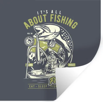 Produktbild von MuchoWow® Wandtattoo Wandsticker Wandaufkleber Fisch - Rute - Retro 80x80 cm Selbstklebend und Repositionierbar - Wierderverwendbar - Selbstklebend