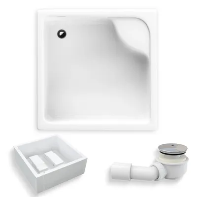 Zdjęcie produktu dla Brodzik Prysznicowy Kwadratowy 90x90x41 z Nośnikiem Styropianowym, Akrylowy, Gładki | w zestawie - Syfon odpływ ⌀50 mm + nogi (stelaż) | BADLAND DORIS