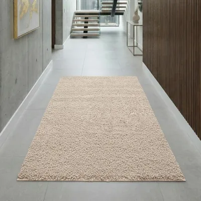 Produktbild von Weicher Shaggy Teppich in Naturbeige – pflegeleichter Hochflor für alle Wohnbereiche Größe - 80 x 150 cm