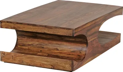 Produktbild von FineBuy Couchtisch Sheesham Massivholz 120 cm · Rechteckiger Wohnzimmertisch mit geschwungener Form und Ablage · Handgefertigt & einzigartiges Design