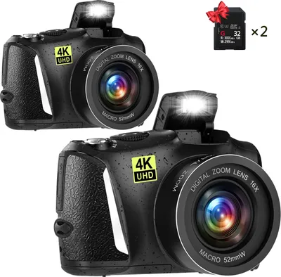 Produktbild von Fine Life Pro 4K Ultra HD hochauflösende Einsteiger-Digitalkamera (2 Stück) Kompaktkamera 48 Megapixel, kompakte 4K Digital Pocket Kamera für Einsteiger und Reisende