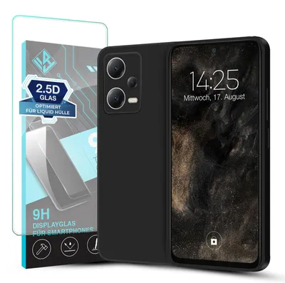 Produktbild von Hülle für Xiaomi Redmi Note 12 5G mit 9H Displayglas Displayschutz Case Cover Bumper Smartphone Softgrip Schutzhülle Farbe: Schwarz