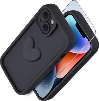 Obrázek produktu pro Pouzdro na iPhone 13 | 14 silikonové MATOVÉ srdce + Ochranné sklo na displej 9H