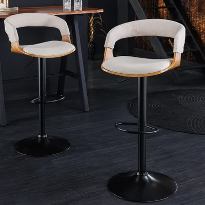 Produktbild von riess-ambiente Retro Barhocker MANHATTAN beige Strukturstoff Massivholz mit Lehne drehbar höhenverstellbar Barstuhl Tresenhocker Tresenstuhl