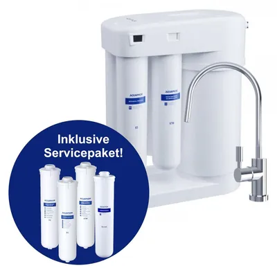 Produktbild von AQUAPHOR RO-101S Umkehrosmoseanlage inkl. Servicepaket mit 1 Wege Wasserhahn weiß Trinkwasserfilter Reverse Osmosis System 50 GPD Membran für 190 Liter am Tag