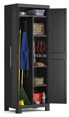 Produktbild von Dmora Schrank für Außenbereich Terrebonne 65x45x182h cm Schwarz, 4 Regale 2 Türen