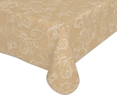 Produktbild von Wachstuch Tischdecke abwischbar rutschfest mit Paspelband Eckig Rund,Ranke Beige, (Rund140x140cm)