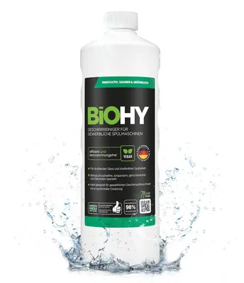 Produktbild von BiOHY Geschirrreiniger für gewerbliche Spülmaschinen + Dosierer, Gastro Spülmittel, 1 l