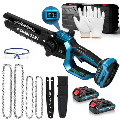 Produktbild von 6"/8" Elektro-Kettensäge mit 2x2,0Ah Akkus | 900W/28000rpm Bürstenloser Motor | Auto- Spannen & Schmieren | Motorsäge Akku-Säge Gartensäge Handsäge