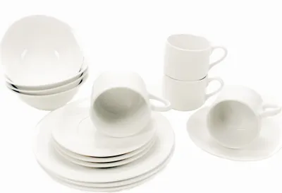 Immagine prodotto di Servizio colazione 16 pezzi per 4 persone di Alpina, per abitazioni private e catering, in Vetroceramica, moderno, set di ciotole per cereali, piatti, tazze con piattini, bianco