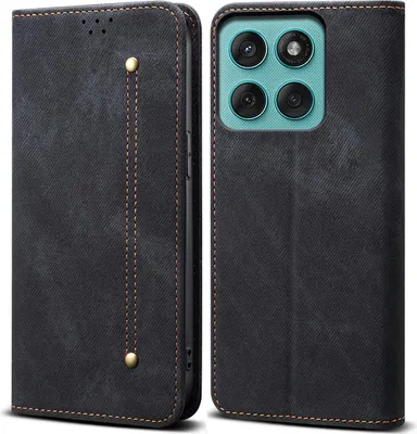 Immagine prodotto di Custodia per Motorola Edge 2025, Custodia a portafoglio in pelle con chiusura magnetica e supporto nero