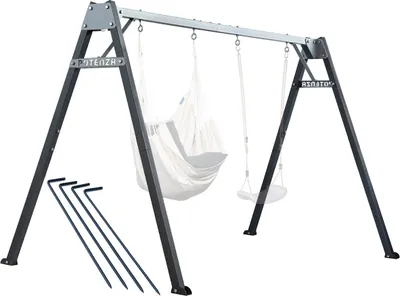 Produktbild von Potenza Kinderschaukel Doppelschaukel für Kinder und Hängematte Gartenschaukel Schaukelgerüst Schaukelset mit Metallgestell 250x207 cm Mit Bodenanker