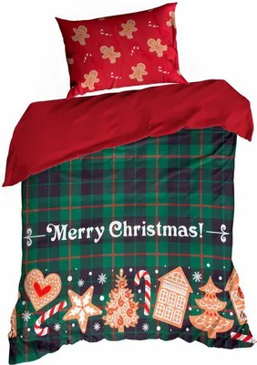 Imagen del producto de Eurofirany, juego de sábanas FESTA, 140x200 cm, con funda de cojín de 70x80 cm, color verde y rojo, ideal para Navidad