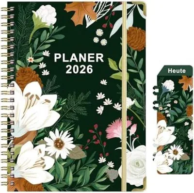 Produktbild von Taschenkalender 2026 mit Blumenmotiv - Hardcover-Tagebuch mit Einsteckfach