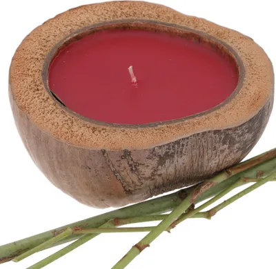 Produktbild von Exotische Duftkerze Kokosnuss 15 cm - Frangipani, Rot, Kokosnuß, Kerzen