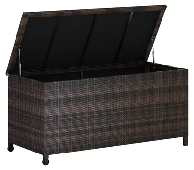 Produktbild von Garten Aufbewahrungsbox - Polyrattan Kissenbox mit Rollen - 480 L Volumen - Wasserdicht - Für Terrasse Balkon Garten - 132 cm - Braun