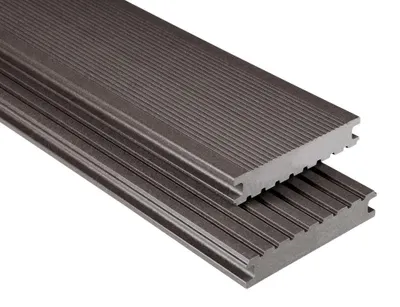 Produktbild von 5 m | Kovalex Graubraun Mattiert 20x140x4000 mm WPC Terrassendiele Massivprofil, Grau 2 in 1 Wendediele, Rutschfest, Pflegeleicht, Clip Montage, Poolumrandung, Splitterfrei, Feuchtigkeitsresistent
