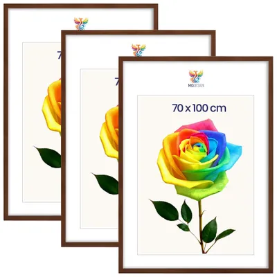 Produktbild von MG Design 3er Set Bilderrahmen Braun 70x100 cm - Posterrahmen Echtholz mit Acrylglas, verstärkte Wandaufhängung, hoch/quer